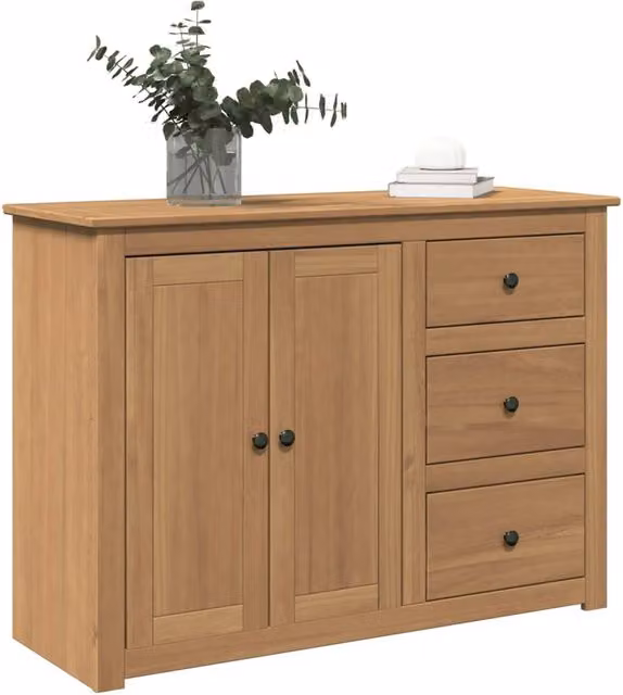 Berkfield Home Panama Sideboard with Drawers in Brown Solid Pine Wood, W/D/H: 112 x 40 x 80 cm