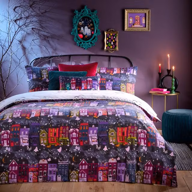 Make it a Home Reversible Halloween Duvet Cover Set in Anthracite, Black and Multicolour