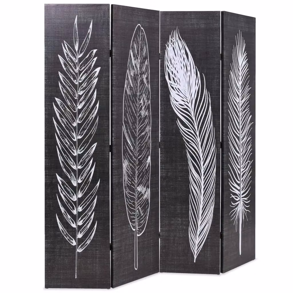 Berkfield Home Folding Room Divider with Abstract Feather Design in Black and White, W/H: 160 x 170 cm – 2