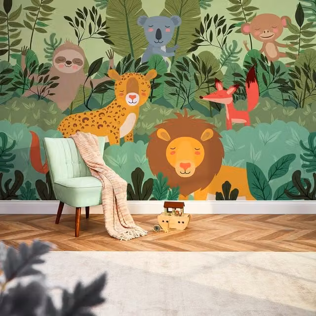 I Love Wallpaper Rumble in the Jungle Full Wall Mural in Multicoloured Green