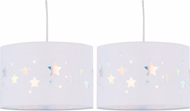 First Choice Lighting Clayton Set of 2 White Easy Fit Pendant Shades with Star Cut Out