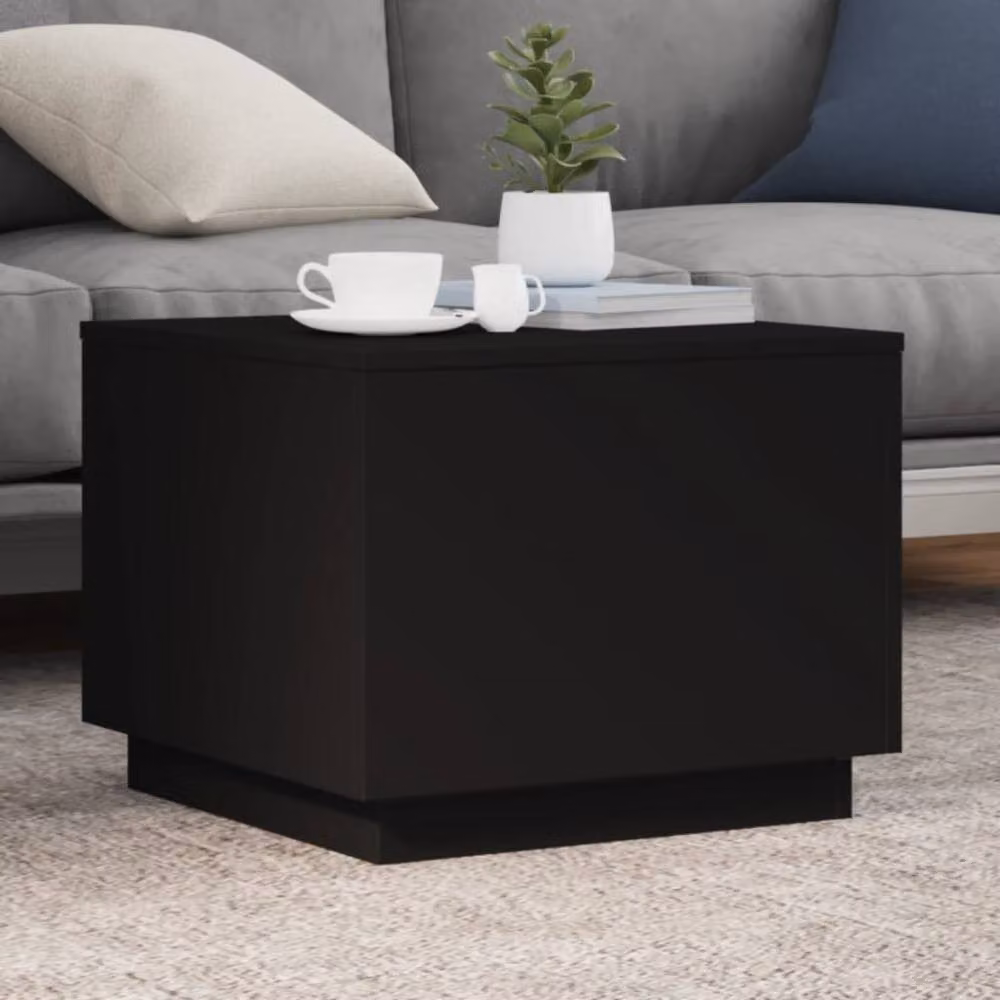 Berkfield Home Modern Square Coffee Table with LED Lights in Black, W/D/H: 50 x 50 x 40 cm – 2