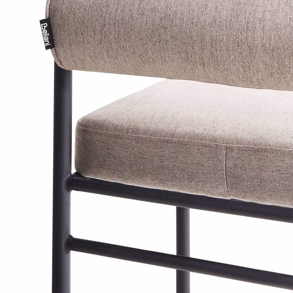 Wyld and Coco Set of 2 Taupe Armless Bar Stools with Roll Backrest and Black Powder Coated Metal Legs in Beige – 4