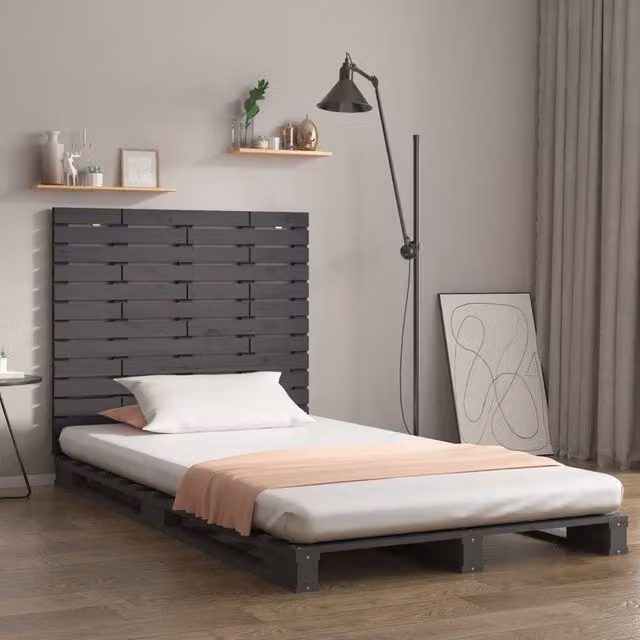 Berkfield Home Grey Solid Pine Wood Wall Mount Headboard W/D/H: 126 x 3 x 91.5 cm