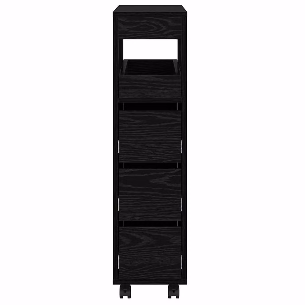 Berkfield Home Narrow Freestanding Bathroom Cabinet with Wheels in Black Oak Matt Engineered Wood – 3