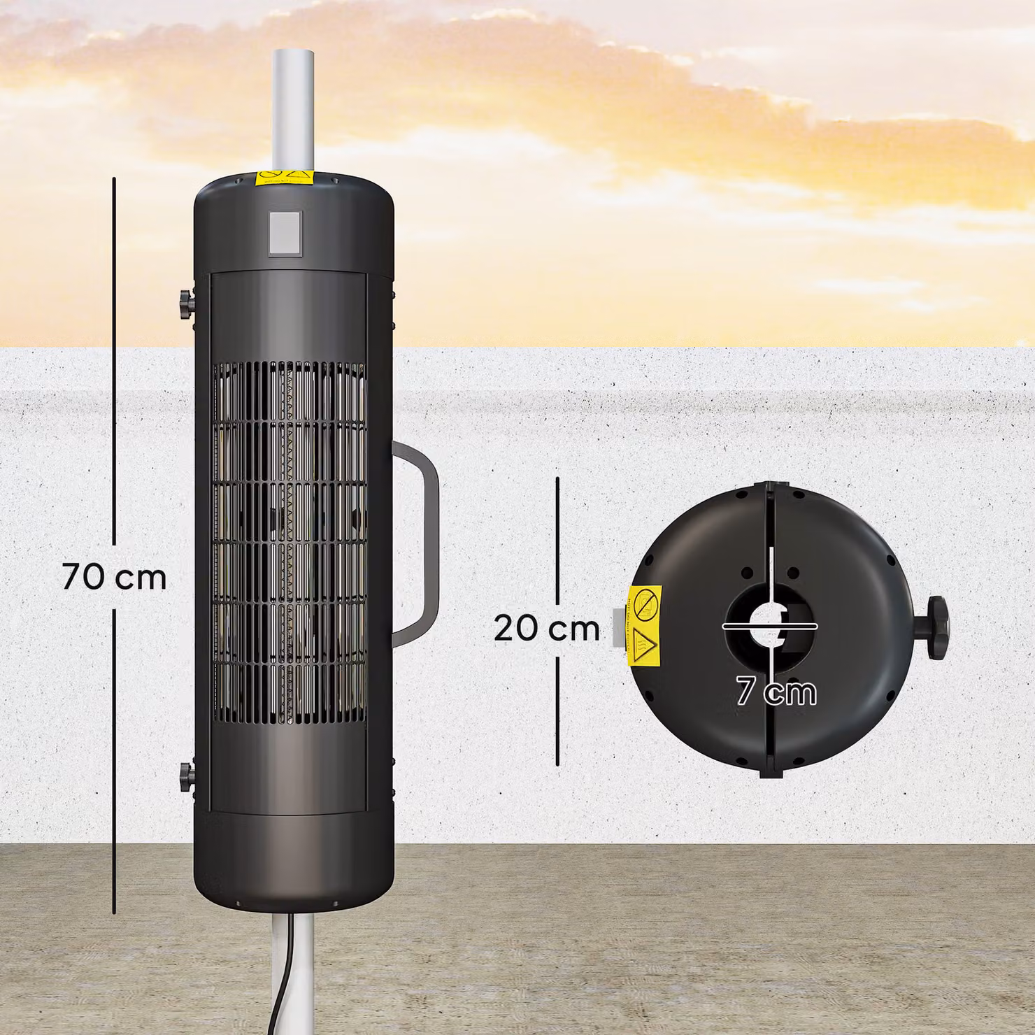 Outsunny Electric Umbrella Parasol Mounted Patio Heater, 2000 W Outdoor Garden Heater with 2 Heat Settings and 6 m2 Coverage, Black – 3