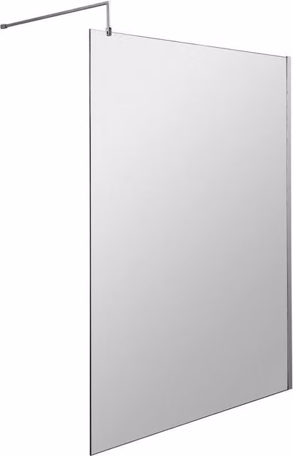 Balterley 8mm Frameless Single Panel Wetroom Screen and Support Bar, Clear Glass, Silver, W: 140 cm, H: 185 cm