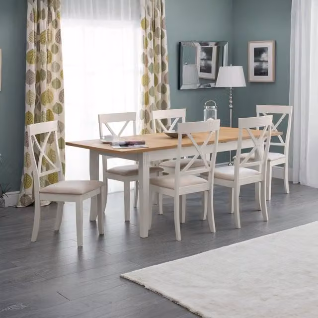 Julian Bowen Modern Rectangular Dining Table and 6 Chairs Set in Ivory, Grey and Oak Wood