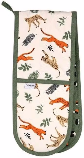 Dexam Leopard Print Cotton Double Oven Gloves in Multicolour