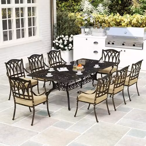 Outsunny 9 Piece Cast Aluminium Garden Dining Set in Bronze Tone – 7