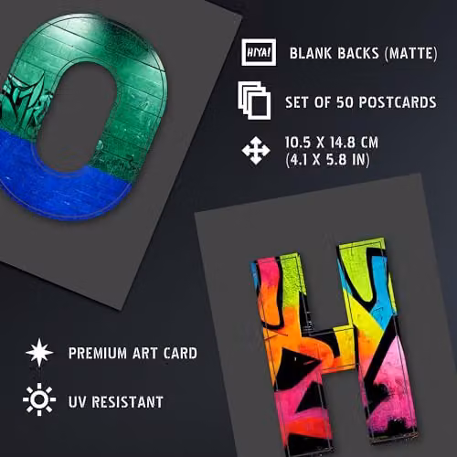 Artery8 Set of 50 Multicolour Street Art Graffiti Aesthetic A-Z Letter Postcards, W: 14.8 cm, H: 10.5 cm – 3