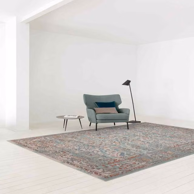 The Rug Shop UK Green Border Traditional Abstract Easy To Clean Wool Area Rug, W: 135 cm, L: 200 cm