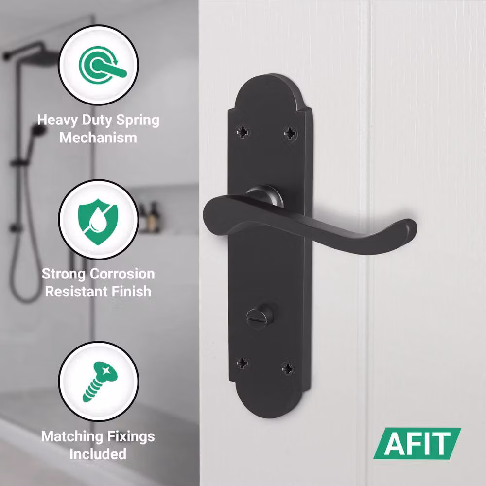 AFIT Matt Black Bathroom Door Handle Set, 1 Pair of Backplate Handles, W/H: 15 x 15 cm – 3