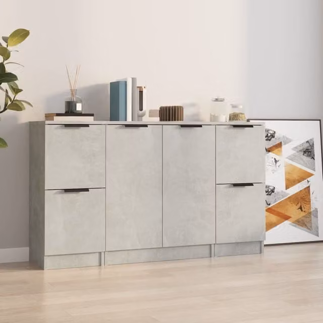 Berkfield Home Set of 3 Minimalist Sideboards in Concrete Grey Engineered Wood – 1