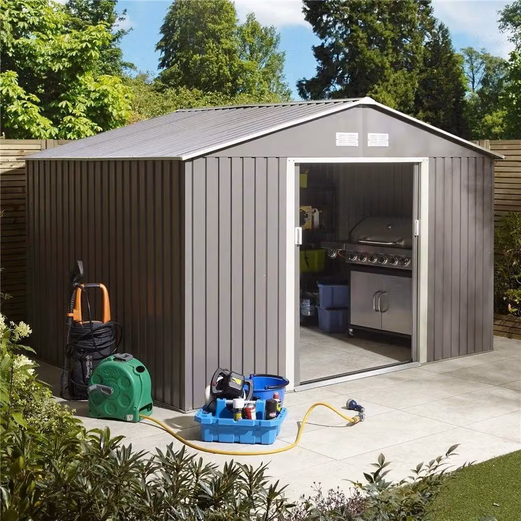 Cheshire Double Door Metal Apex Shed in Light Grey – 3