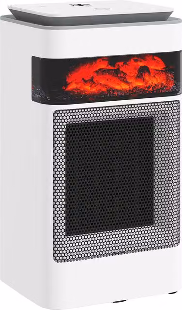 HOMCOM 1500W Ceramic Electric Fan Space Heater with Flame Effect and Oscillation, White