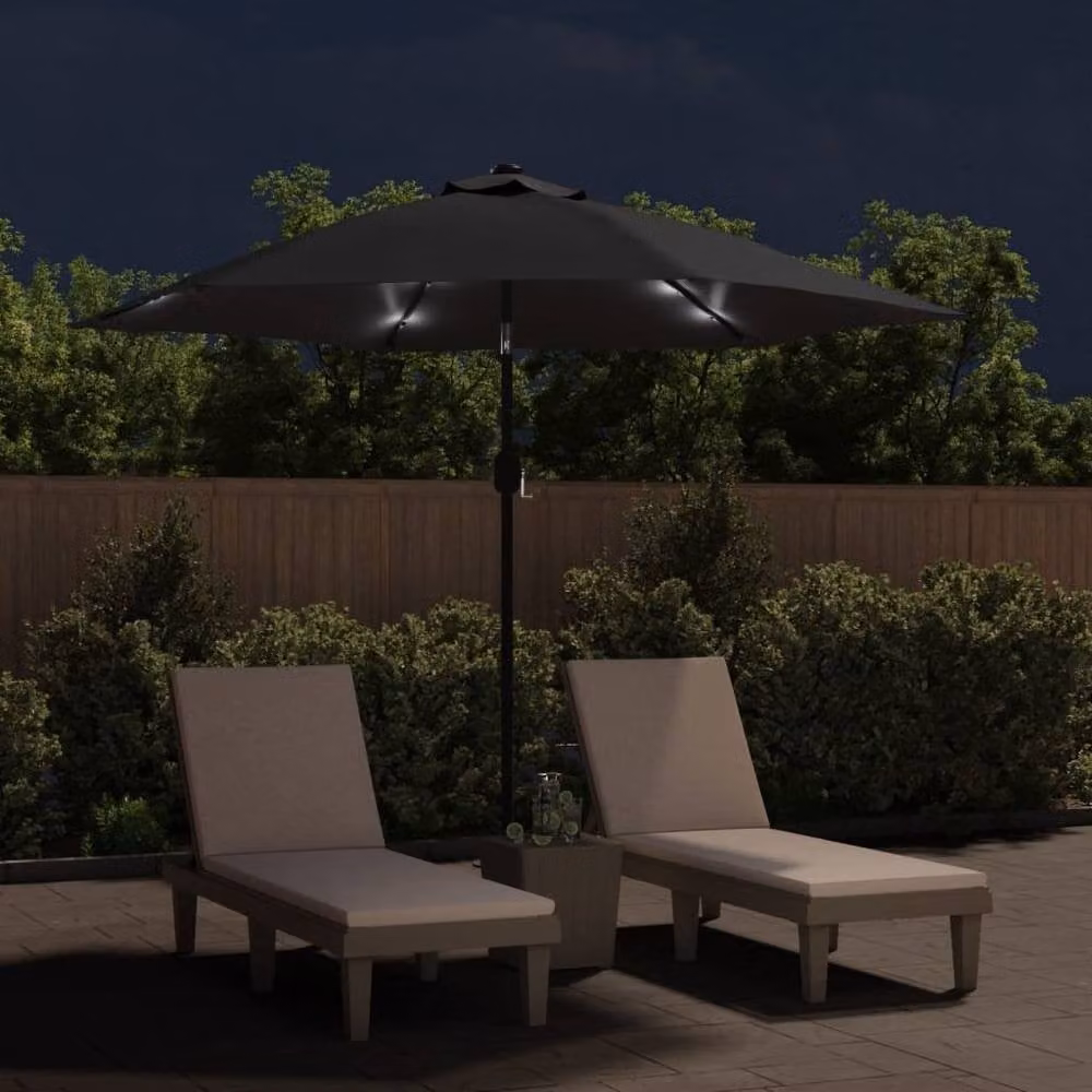 Berkfield Home Outdoor Parasol with LED Lights and Steel Pole, Black, 300 cm – 3