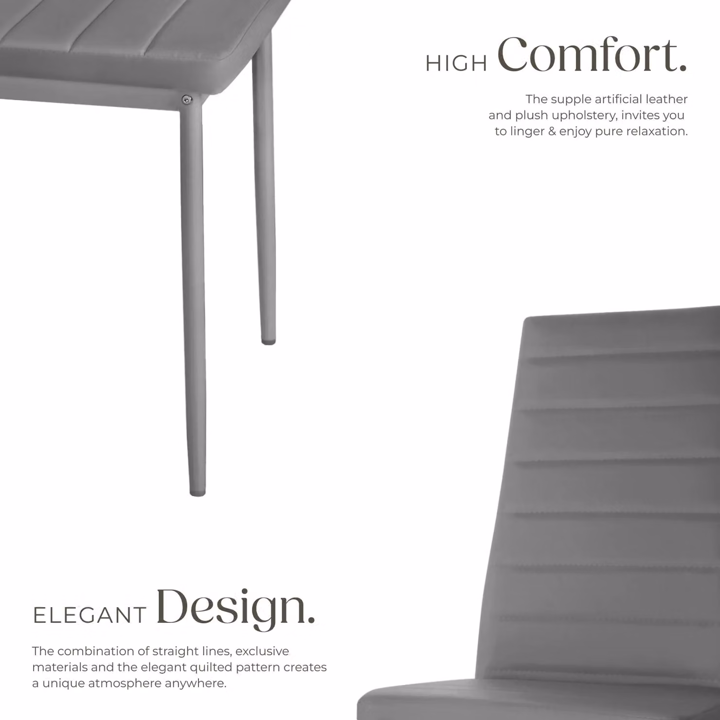 tectake Thomas Set of 4 Modern Dining Chairs in Grey Synthetic Leather – 3