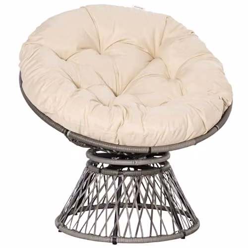Outsunny 360 Swivel Rattan Moon Bowl Chair with Padded Cushion in Beige or Grey – 1
