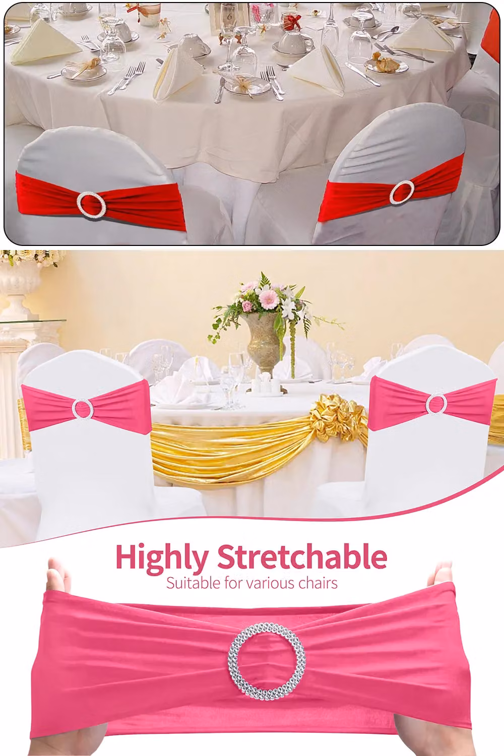 Neel Blue Pink Spandex Chair Bands with Slider Buckle, 10-Piece Set of Stretchy Elastic Chair Sashes – 2