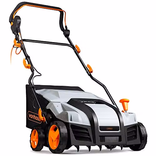 VonHaus Electric Lawn Scarifier, Aerator and Rake in Grey with 38cm Working Width and 55L Collection Box – 1