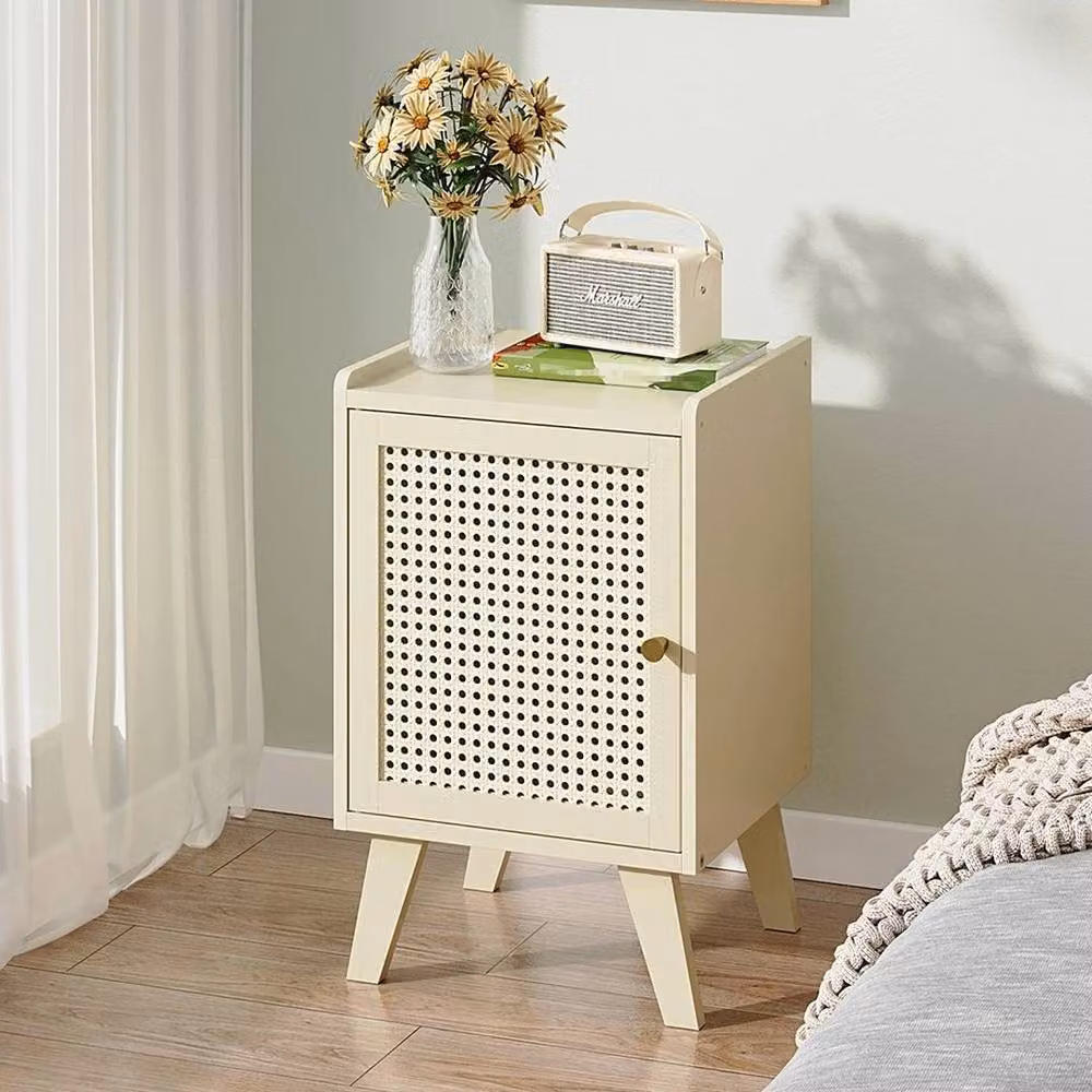 KORVIXA Modern Bedside Table and Nightstand Storage Cabinet with Rattan Door in Beige, W/D/H: 100 x 100 x 100 cm – 2
