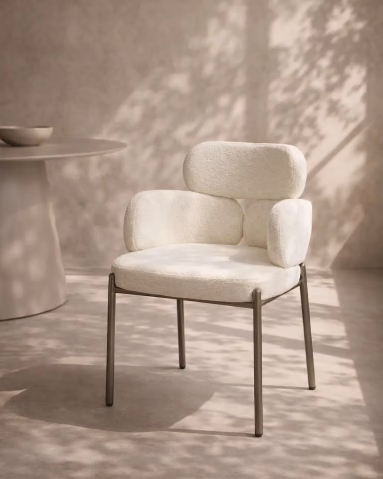 Tommy Franks Dream Dining Chair in White Bouclé with Matt Metal Legs
