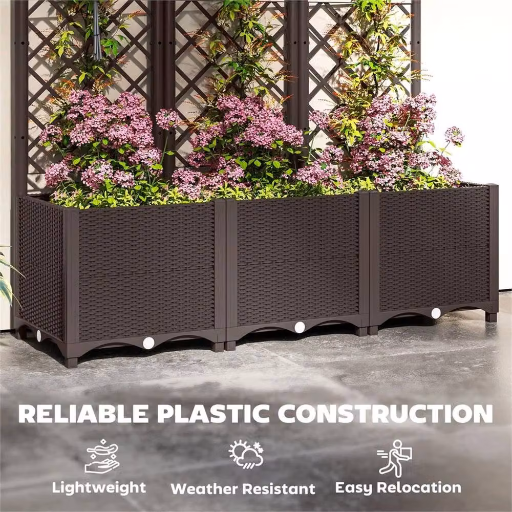 SPETLEK Plastic Raised Planter Box with Trellis in Grey, W/D/H: 120 x 42 x 38 cm – 5