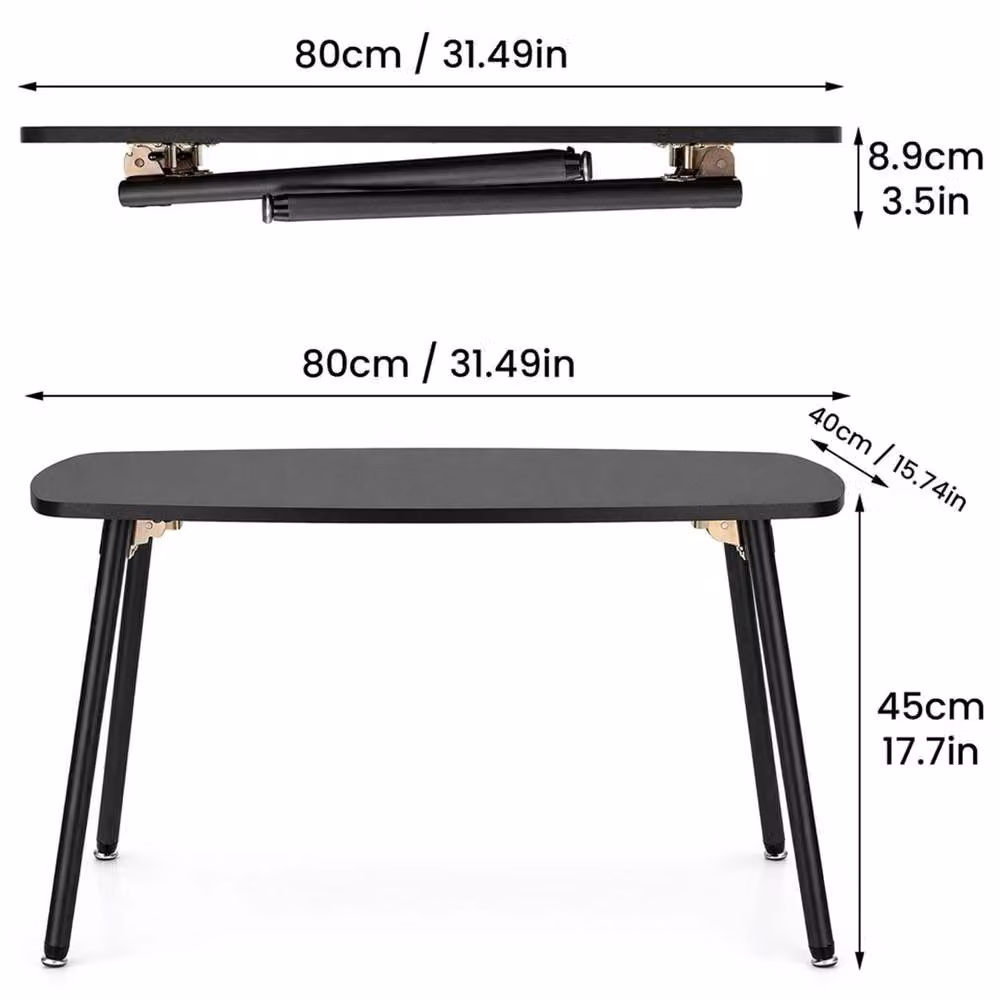 VOGREX Black Mid-Century Modern Folding Coffee Table, W/D/H: 80 x 45 x 40 cm – 2