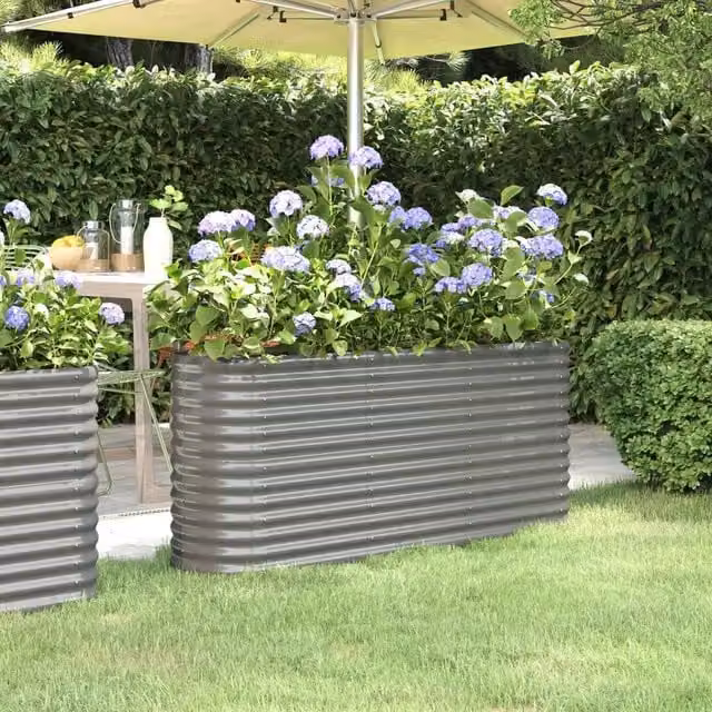 Berkfield Home Garden Powder-coated Steel Raised Bed in Grey, W/D/H: 152 x 40 x 68 cm