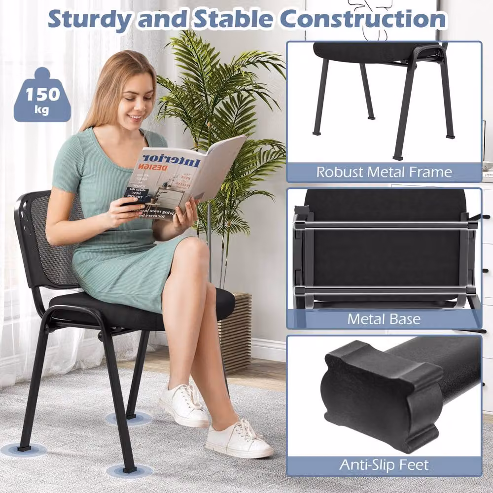 Costway Set of 2 Stackable Black Fabric Meeting Room Chairs with Backrest – 7