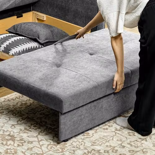 HOMCOM 2 Seater Fabric Sofa Bed with Pull Out Drawer and Hidden Storage, Grey – 9