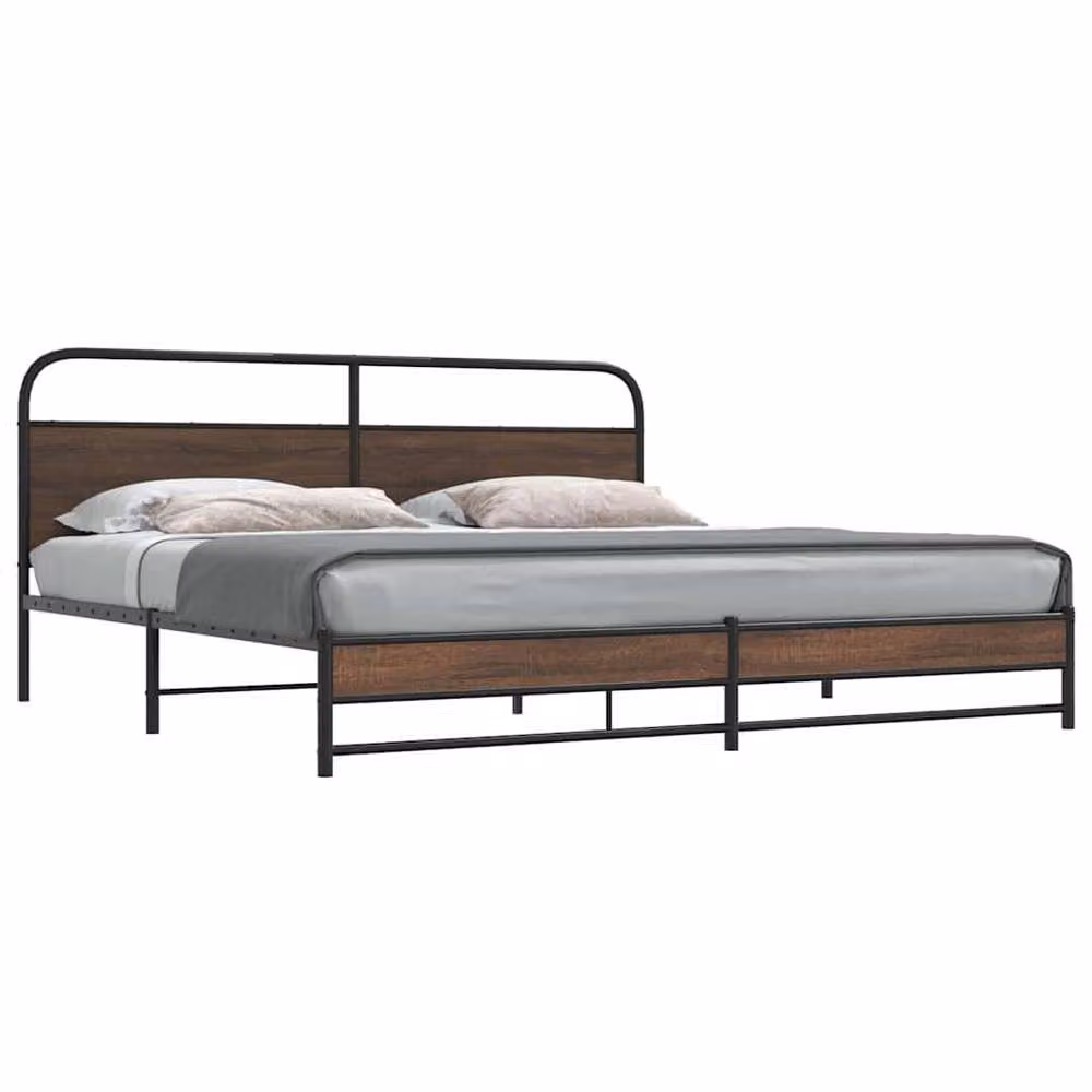Berkfield Home Industrial Metal Bed Frame in Brown Oak, W/D/H: 180 x 200 cm – 2
