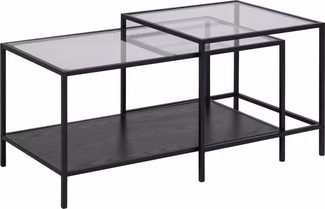 Furniture To Go Seaford Black Metal and Glass Coffee Table Set with Rectangular Nested Tops
