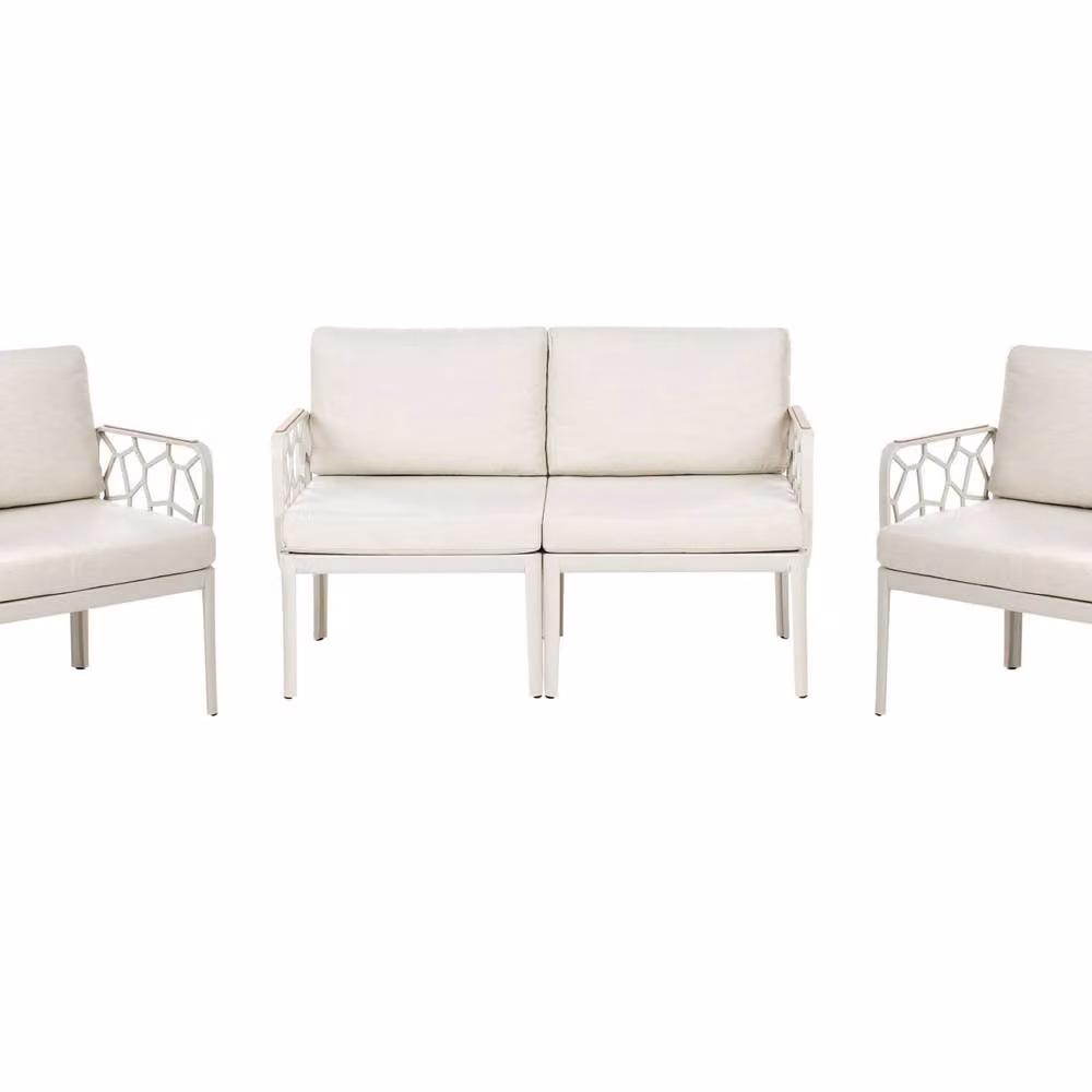Wyld and Coco Convertible 4-Seater L-Shape Garden Sofa Set with Beige Upholstered Olefin Cushions – 2