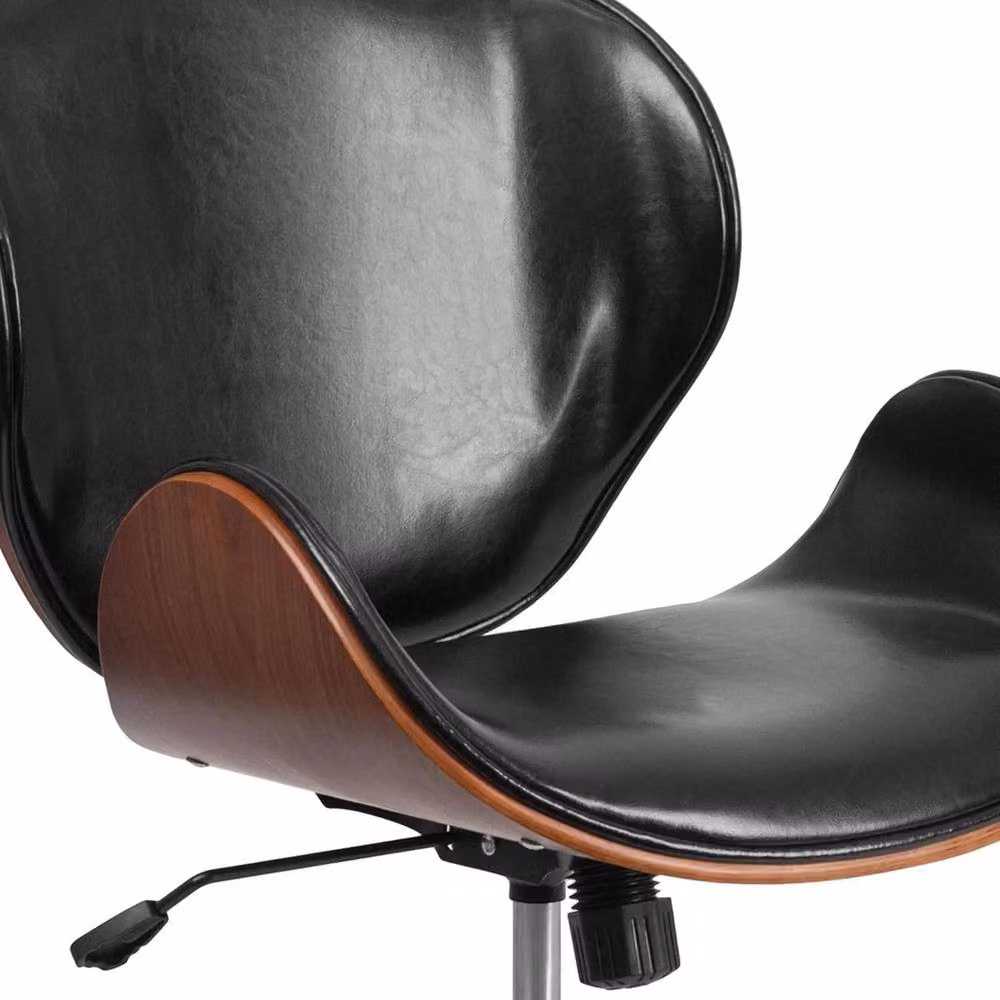 Havendro Black Leather Mid-Century Executive Office Chair with Walnut Wood and Metal Frame – 4