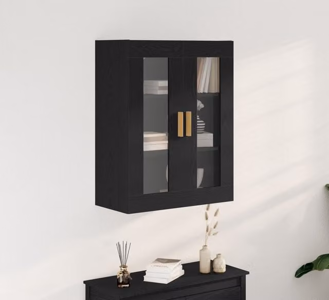 Berkfield Home Black Oak Wall Cabinet with Glass Doors, W/D/H: 69.5 x 34 x 90 cm – 1
