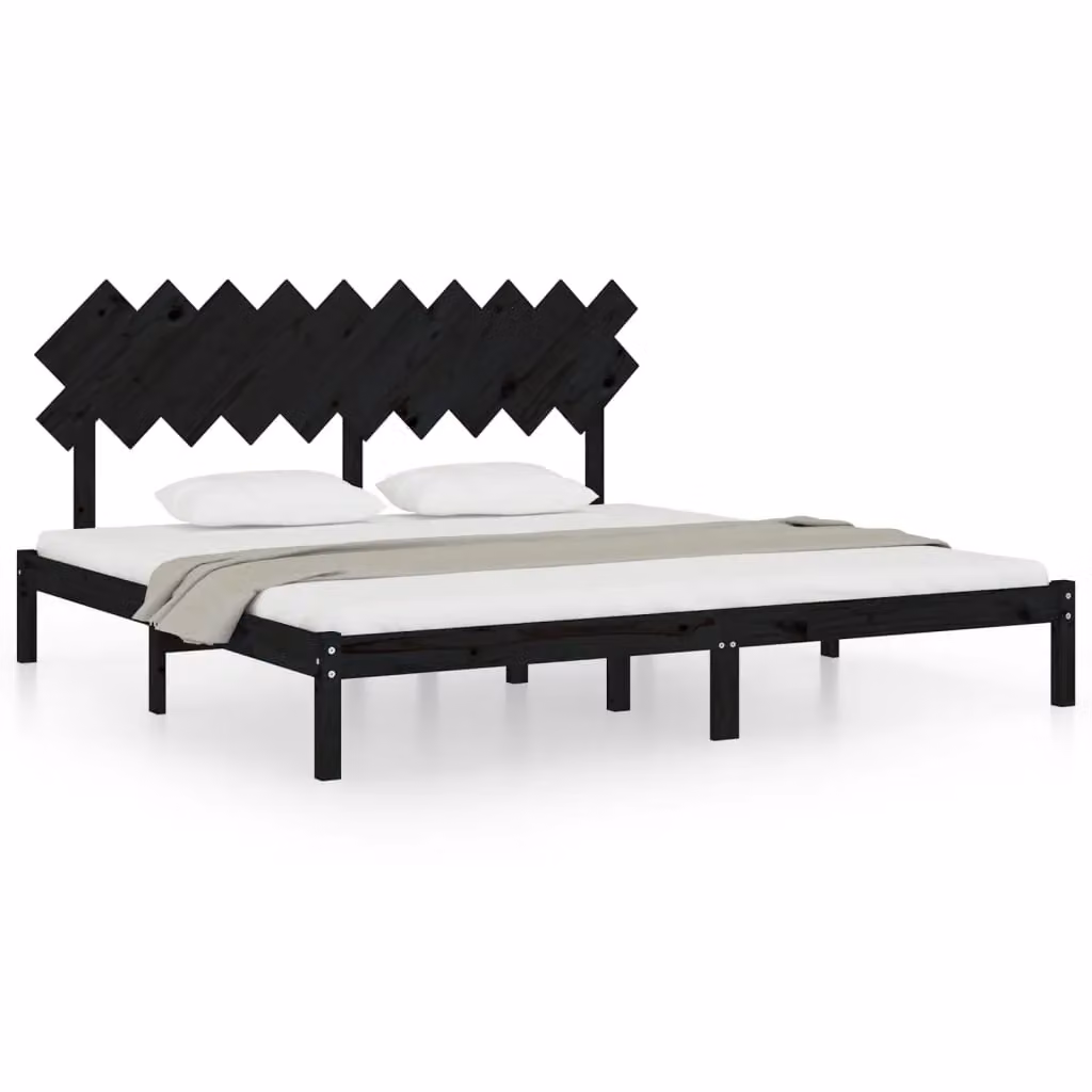 Berkfield Home Modern Solid Pine Wood Bed Frame, Black, W/D/H: 200 x 200 cm – 2