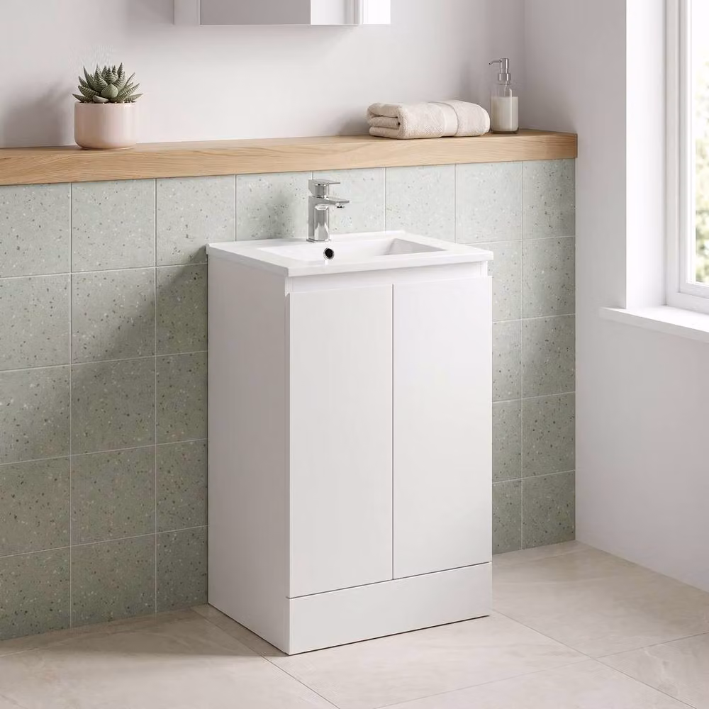 Balterley White Freestanding Bathroom Vanity Unit with Basin, W: 50 cm, H: 81.6 cm, D: 50 cm – 2