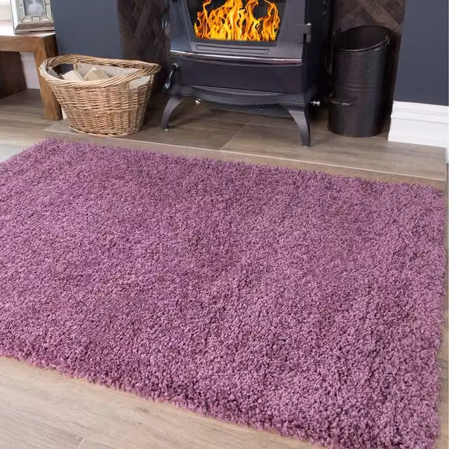 The Rug House Soft Shaggy Rectangular Living Area Rug in Purple, W: 160 cm, D: 110 cm