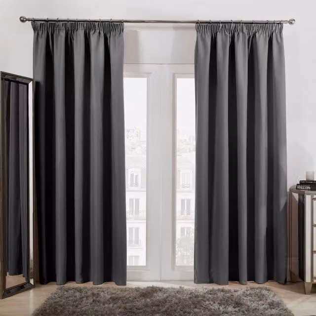 OHS Thermal Blackout Pencil Pleat Curtains in Anthracite Grey, Width: 228 cm, Drop: 228 cm – 1