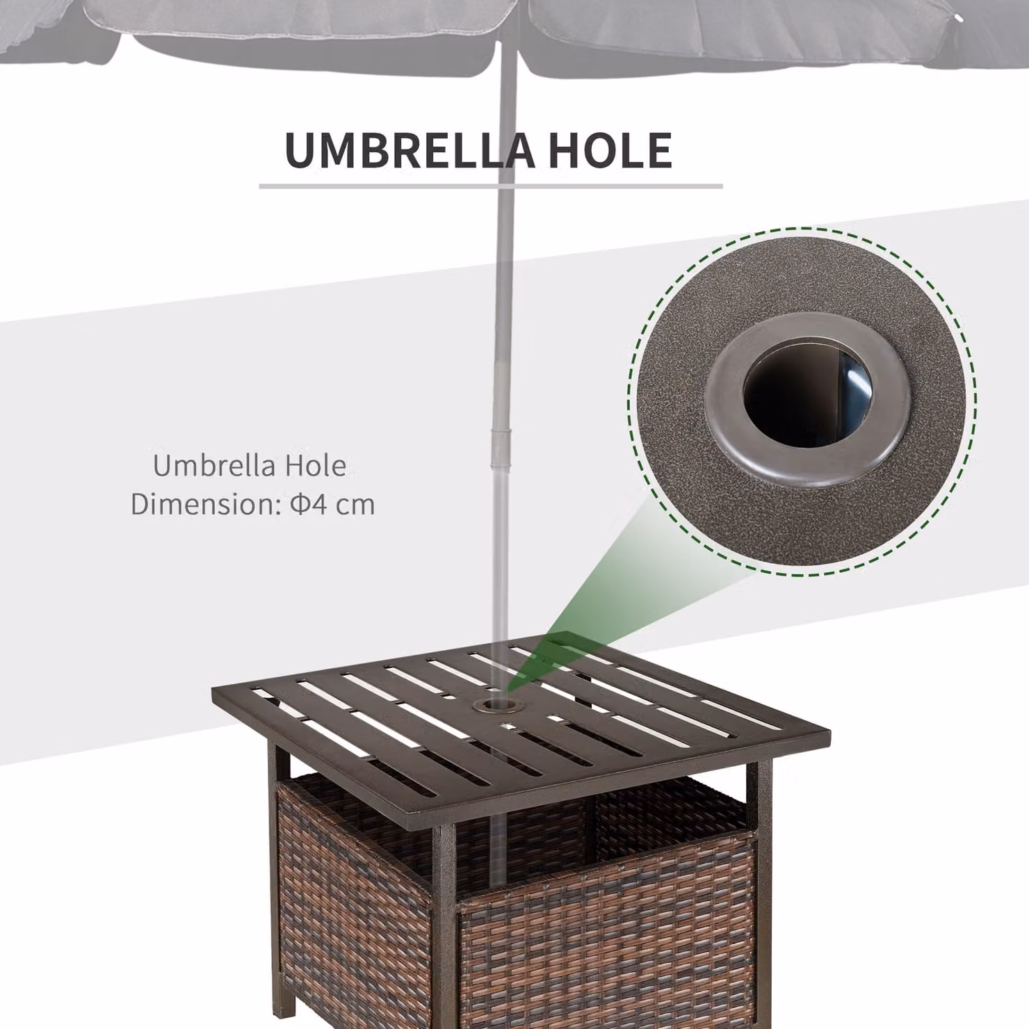 Outsunny Brown Rattan Wicker Outdoor Patio Coffee Table with Umbrella Hole – 5