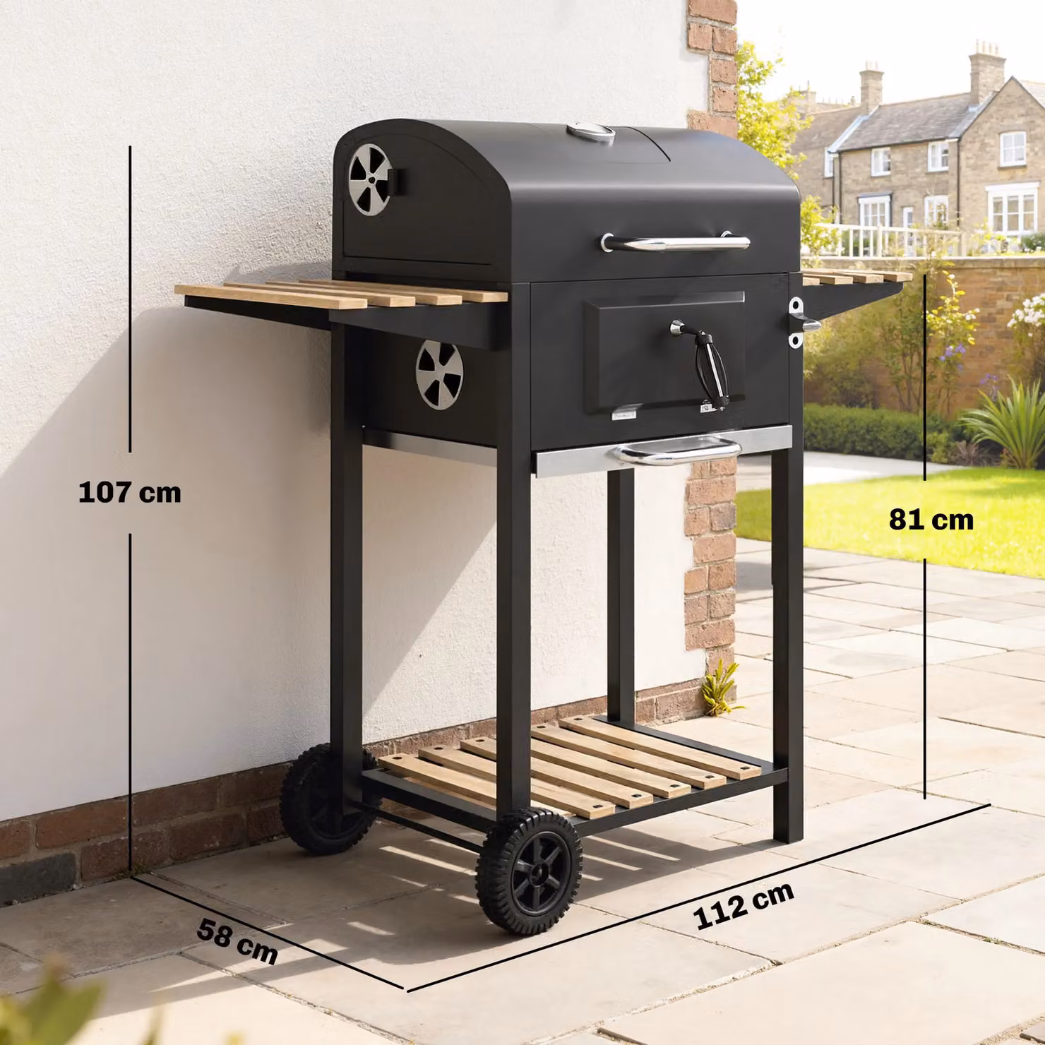 OUTSUNNY Charcoal BBQ Grill with Warming Rack, Temperature Gauge and 3 Shelves, Black, W/D/H: 112 x 58 x 107 cm – 3