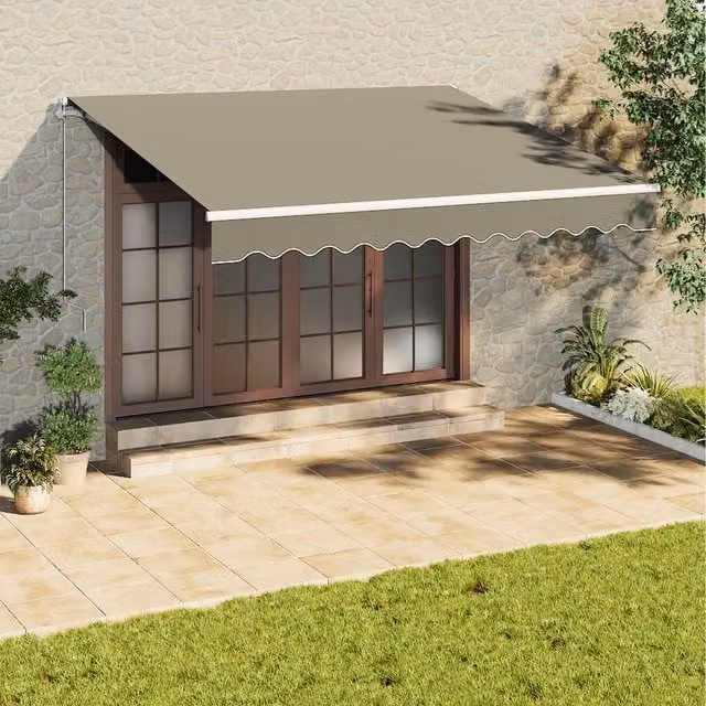 Livingandhome Grey Polyester Fabric Retractable Wall-Mounted Patio Awning with Folding Arms, Width: 350 cm