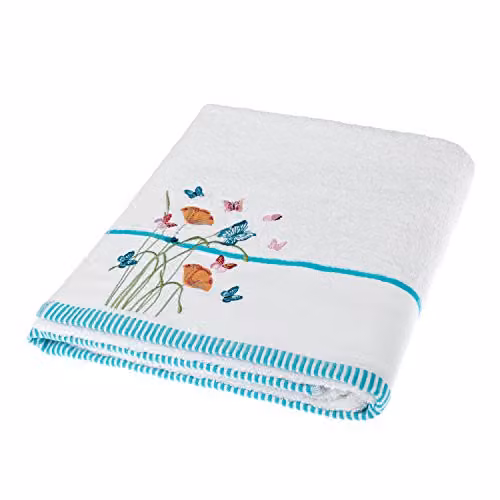 Homescapes White 100% Turkish Cotton Floral Embroidered Bath Sheet