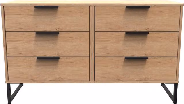 Ready Assembled 2 U Fuji 6 Drawer Wide Chest in Natural Wood Finish – 1