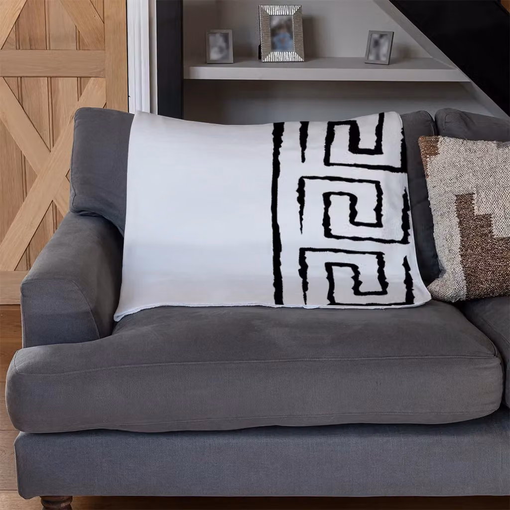 Benjamin Tate Design Egyptian Pattern Fleece Blanket in Black, Beige and White, W/D/H: 120 x 150 cm – 2