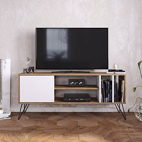 DECOROTIKA Mistico Industrial TV Stand and Media Console in White and Brown – 1