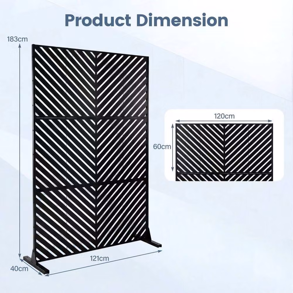 SPETLEK Black Powder-Coated Galvanised Steel Freestanding Louvered Fence Panel, Height: 183 cm – 2