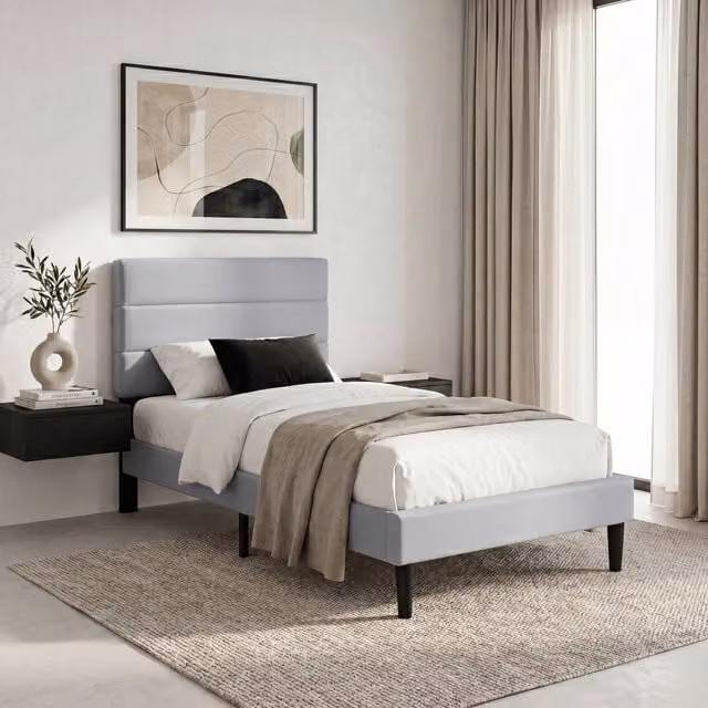 Vida Designs Single Upholstered Bed in Light Grey